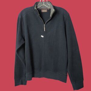 Tasso Elba Mens 1/4 Zip Sweater 100% Cotton Pullover Black/gray Small